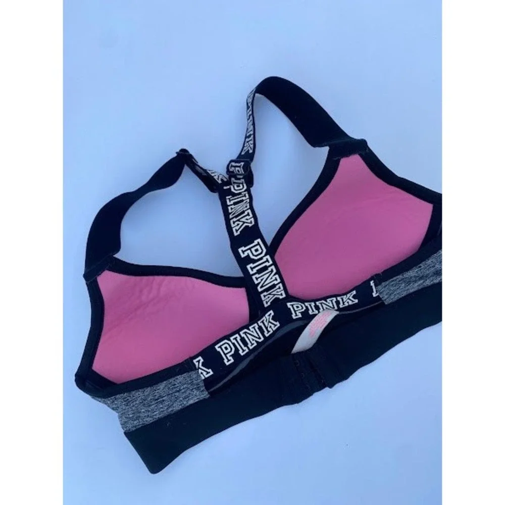 Victoria's Secret PINK Gray Black Space Dye Logo Strap Sports Bra‎ Small